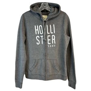 Vintage Hollister Women Y2k  Full Zip Hoodie Sweatshirt Size L Gray Puff Graphic